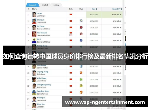 如何查询德转中国球员身价排行榜及最新排名情况分析
