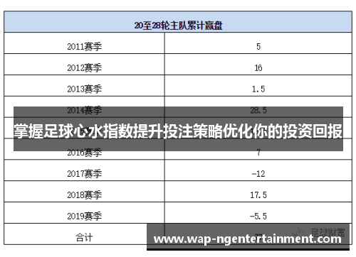 掌握足球心水指数提升投注策略优化你的投资回报
