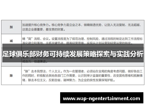 足球俱乐部财务可持续发展策略探索与实践分析 足球俱乐部财务可持续发展策略探索与实践分析