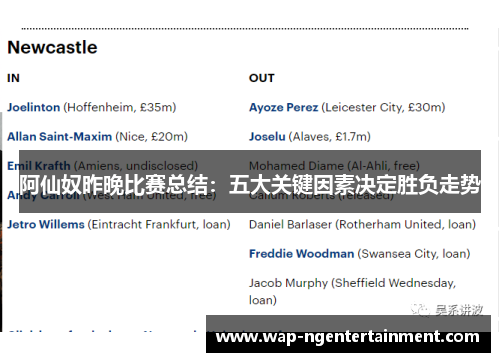 阿仙奴昨晚比赛总结：五大关键因素决定胜负走势